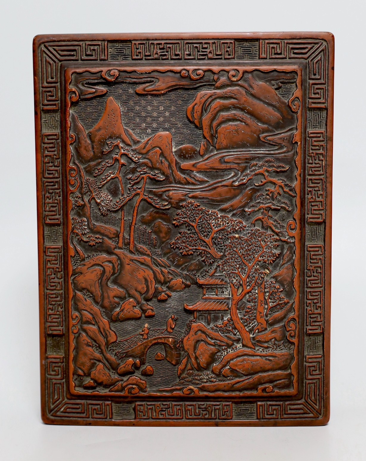 A Chinese rectangular lacquer box, five bowls and an egg shaped box, box 22cms wide x 17cms deep